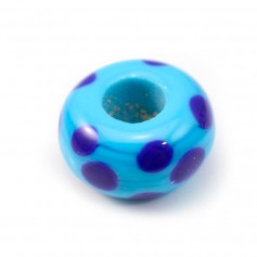 Himmelblaue Glasperle mit marineblauen Runden 14mm x 1St