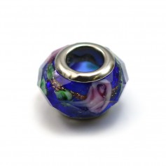 Pandora pearl in glass with drawings blue and golden 14mm x 1pc