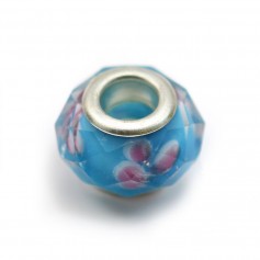 Pandora pearl blue faceted glass bead 14mm x 1pc
