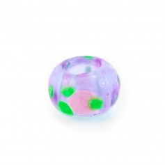 Perle en verre violet, vert & rose 14mm x 1pc