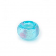Perle en verre bleu ciel & rose 14mm x 1pc