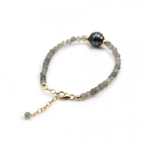Bracelet of labadorite and cultured pearl of Tahiti x 1pc