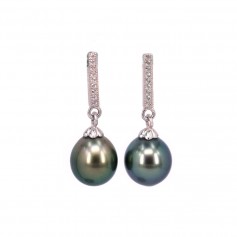 Earring starling silver 925 & zirconium & tahiti cultured pearl x 2pcs