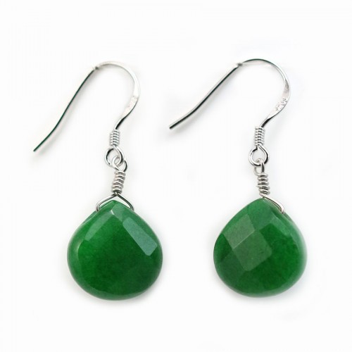 Boucles d'oreilles : jade teinté verte goutte plate & argent 925 rhodié 13.5x18.5mm x 2pcs