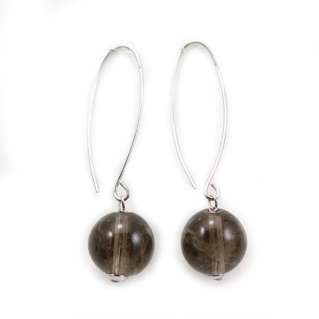 Earrings in 925 silver & smoky quartz on round shape, 12mm x 2pcs