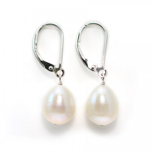 Silver earring 925 white freshwater pearl 11mm x 2pcs