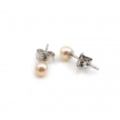 Silver earring 925 white freshwater pearl 4mm x 2pcs
