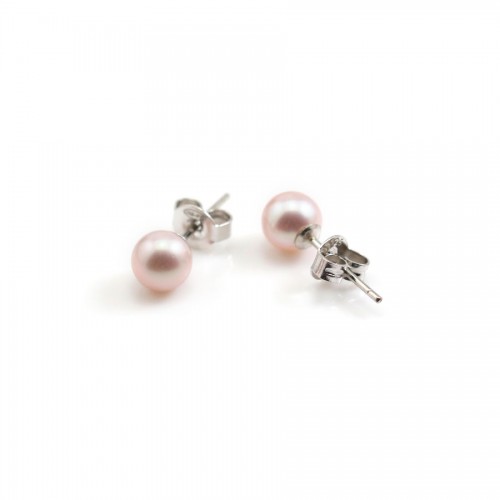 Silver earring 925 purple freshwater pearl 6mm x 2pcs
