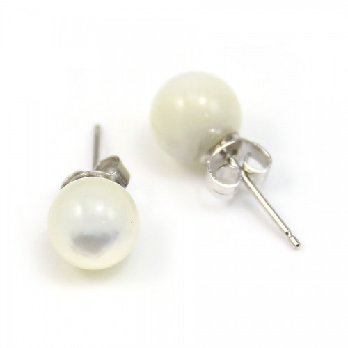 Silver earring 925 and mother of pearl beads 8mm x 2pcs