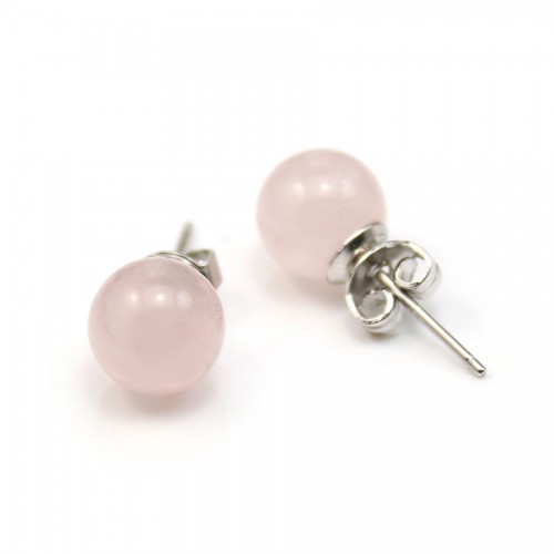 Earring silver 925 pink quartz 8mm x 2pcs 