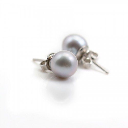 Boucle d'oreille argent 925 perles de culture gris claire 8mm x 2pcs