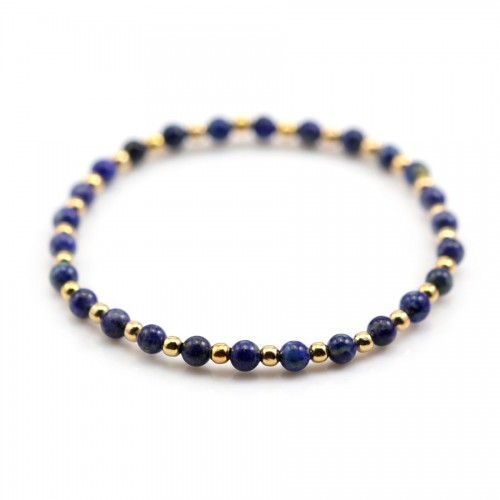 4mm lapis lazuli bracelet with gold beads - Elastic x 1pc