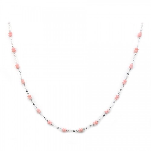Collar de bambú de mar rosa, redondo, cadena de plata de ley 925, 2x4mm x 1pc