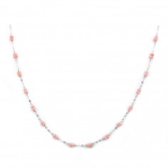 Collana di bambù marino rosa, rotonda, catena d'argento 925, 2x4mm x 1pc