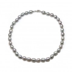 Necklace made of grey freshwater pearl and oval, length 40cm x 1pc
