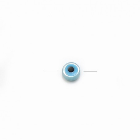 Nazar boncuk (oeil bleu) rond en nacre blanche 4mm x 4pcs