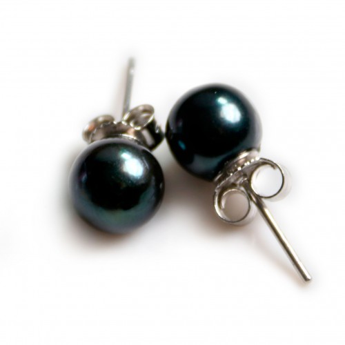 Pendientes: perlas de agua dulce azul oscuro y plata 925 7-8mm x 2 piezas