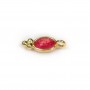 Oval ruby on gold-plated color treated stone charm on golden silver 4x11mm x 2pcs