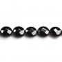 Agate in black color, in round flat faceted shaped, 12mm x 4pcs
