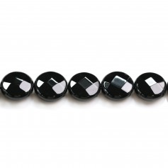 Ónix negro, redondo y plano facetado, 12mm x 40cm