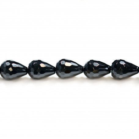Black agate drips faceted 13x17mm x 2pcs