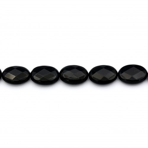 Agate in black color, in the shape of a faceted oval, 15 * 20mm x 2pcs