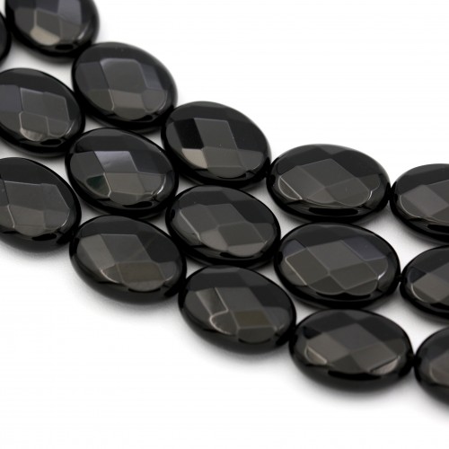 Onyx black, oval faceted, 15*20mm x 40cm