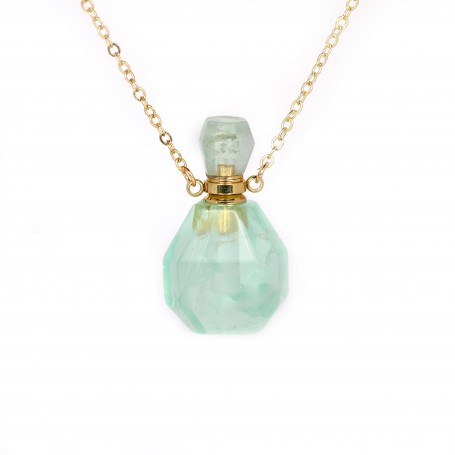 Necklace in "flash" gold gilt on brass with Fluorite perfume bottle pendant