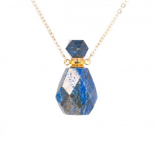 Collar chapado en oro "flash" sobre latón con colgante de frasco de perfume de lapislázuli