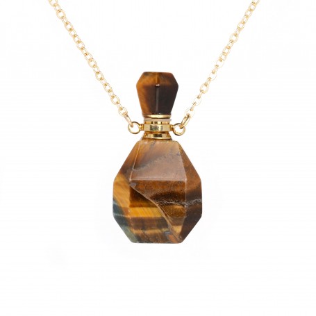 Necklace in "flash" gold gilt on brass with tiger eye perfume bottle pendant