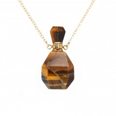 Gold plated brass necklace with tiger eye perfume bottle pendant