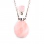 Silver plated stainless steel necklace with a pink quartz perfume bottle pendant