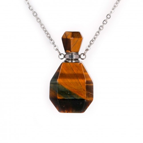 Stainless steel necklace with tiger eye perfume bottle pendant