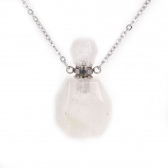 Stainless steel necklace with rock crystal perfume bottle pendant