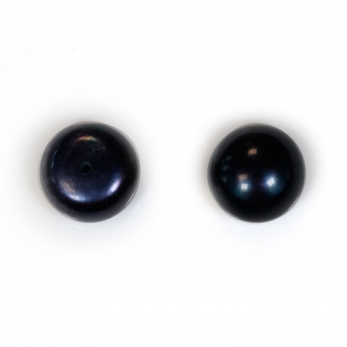 Perla di coltura d'acqua dolce, semi-perforata, blu scuro, bottone, 11-12 mm x 1 pezzo