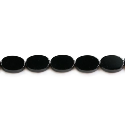 Agate noire ovale plat 10x14mm x 40cm
