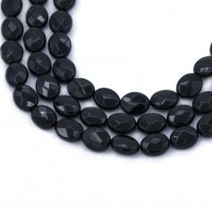 Onyx noir, ovale facetté, 8x10mm x 40cm
