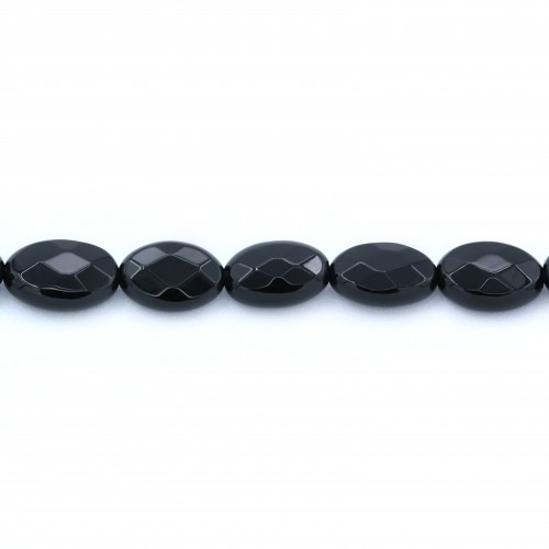 Agate de couleur noire, en forme d'ovale facetté, 8 * 12mm x 4pcs