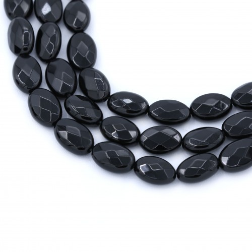 Black onyx, oval faceted, 8*12mm x 40cm