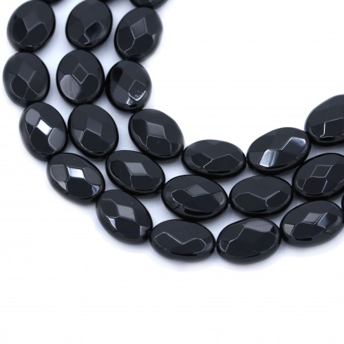 Onyx noir, ovale facette, 10x14mm x 40cm