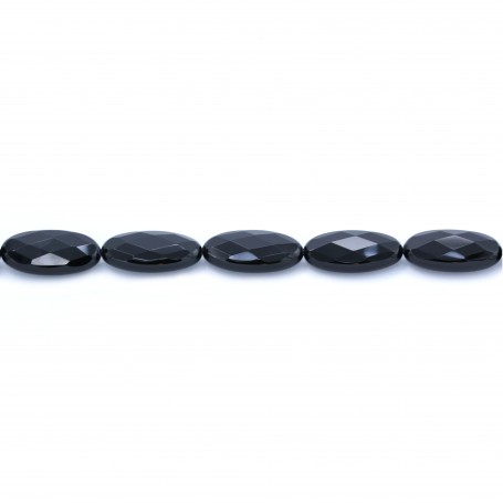 Black agate faceted oval 15x30mm x 1pc