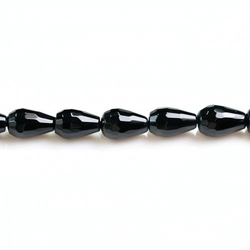 Agate in black color, in the shape of faceted drop, 6 * 10mm x 6pcs