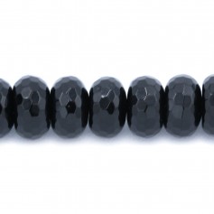 Black Agate Rondelle Facet 6 x 10mm 6 beads