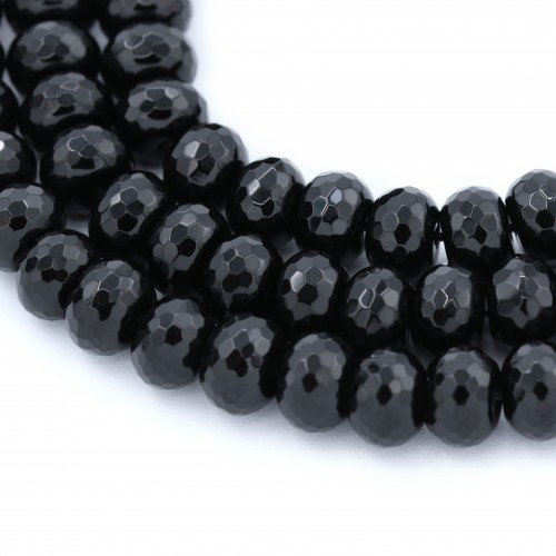 Onyx black, roundel faceted, 10x14mm x 40cm