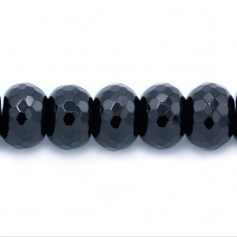 Black Agate Rondelle Facet 10 x 14mm 4 beads