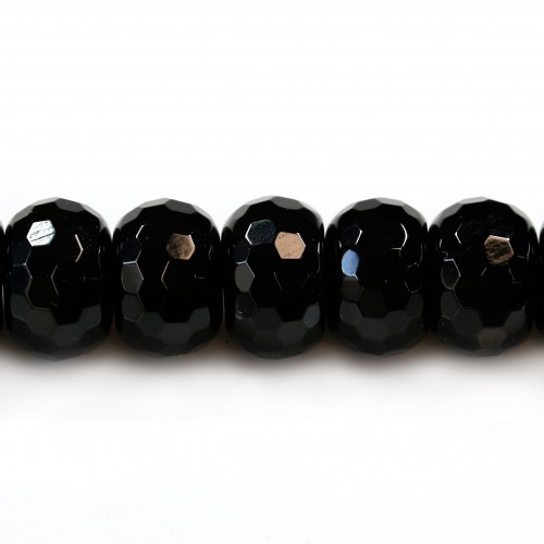 Agate on black color, in the shape of a faceted roundel, 10 * 14mm x 5pcs