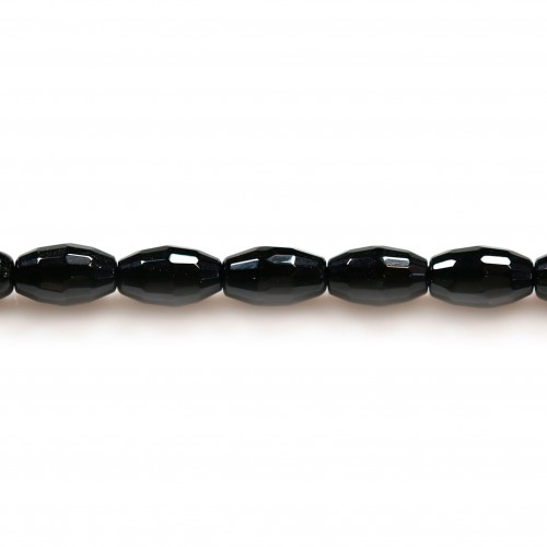 Onyx noir, tonnelet facetté, 4x6mm x 40cm