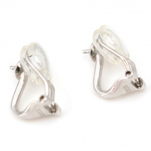 925 plata rodio y silicona clips de oreja para perlas semi-perforados x 2pcs