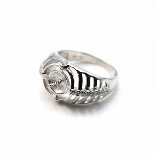 Anello con perla semiperforata - Ossido di zirconio e argento 925 rodiato x 1 pezzo
