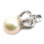 Rhodium 925 silver crowned pendant-holder 20mm for half-drilled pearls x 1pc
